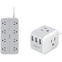 USB Power Strip Flat Plug, TESSAN Desktop Charging Station with 3 USB Ports, 5 Feet Long Extension Cord, Compact Size for Home Office and Travel Use