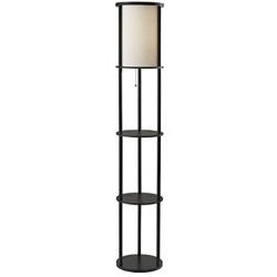 Adesso 3117-01 Stewart 62.5'' Round Floor Lamp – Lighting Fixture with Storage Shelves, Smart Switch Compatibility Lamp. Home Decor Accessories,Black Base Finish
