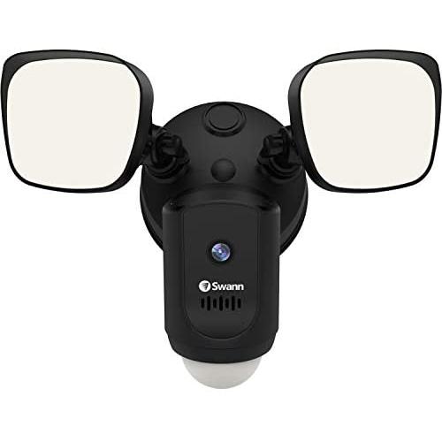 Swann Floodlight Security Camera w/Dimmable Motion Lighting, 2 Way Talk, Wi-Fi Surveillance 1080p HD, Indoor/Outdoor Color Night Vision, True Detect Heat Sensing, Alexa/Google, Black, SWWHD-FLOCAMB