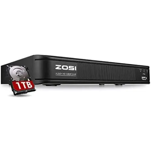 ZOSI H.265+ 5MP Lite 8 Channel CCTV DVR Recorder with Hard Drive 1TB, Remote Access, Motion Alert Push, Hybrid Capability 4-in-1(Analog/AHD/TVI/CVI) Full 1080p HD Surveillance DVR for Security Camera