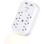 6 Outlet Surge Protector, Addtam Wall Outlet Extender with Sensor Night Light, Multi Plug Outlet Wall Adapter Power Strip with 2 USB Charging Ports, 490 Joules, for Home, Travel, Office, Hotel