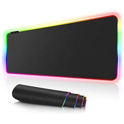 Mouse Pad RGB Oversized Glowing Led Extended Mouse pad Non-Slip Rubber Base Computer Keyboard Pad Mat Electric Race，31.5X 11.8in