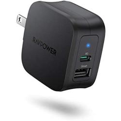 USB C Charger RAVPower 30W 2-Port Fast Charger with 18W Power Delivery 3.0 Wall Charger Foldable Power Adapter for iPhone 12/12 Mini/12 Pro/12 Pro Max, iPad Pro, AirPods Pro, Nintendo Switch and More