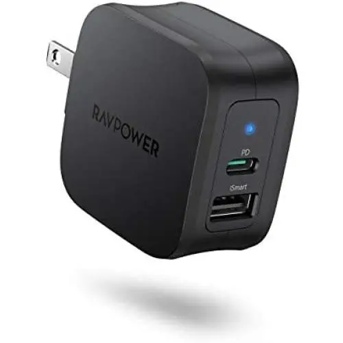 USB C Charger RAVPower 30W 2-Port Fast Charger with 18W Power Delivery 3.0 Wall Charger Foldable Power Adapter for iPhone 12/12 Mini/12 Pro/12 Pro Max, iPad Pro, AirPods Pro, Nintendo Switch and More