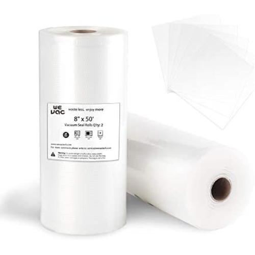 Wevac Vacuum Sealer Bags 8x50 Rolls 2 pack for Food Saver, Seal a Meal, Weston. Commercial Grade, BPA Free, Heavy Duty, Great for vac storage, Meal Prep or Sous Vide