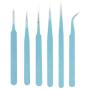ChgImposs 6PCS Precision Tweezers Set, 116mm-133mm Anti-Static Stainless Steel Tweezers Kit Curved Tweezers for Craft, Jewelry, Electronics, Laboratory Work, Soldering - Sky Blue