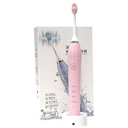 Ultrasonic Powered Toothbrushes Electric Powerful Sonic Cleaning - Ultra Sonic 40,000 VPM Motor Wireless Charging 4 Modes Smart Timer Modern Electric Toothbrush (Pink)