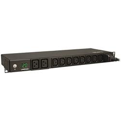 Tripp Lite Metered PDU, 10 Outlets (8 C13, 2 C19), 200-240V, C20/L6-20P Adapter, 3.2-3.8kW, 12 ft. Cord, 1U Rack-Mount Single-Phase PDU, TAA (PDUMH20HV), Black