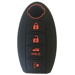 LemSa 2Pcs Rubber Silicone Remote Key Fob Cover Keyless Protector Bag Holder for Nissan Altima Maxima Murano Armada Gt-r Sentra Altima Rogue Pathfinder, Black/Red