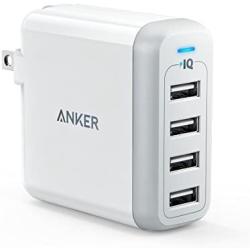 Anker 40W 4-Port USB Wall Charger with Foldable Plug, PowerPort 4 for iPhone 11/XS/XS Max/XR/X/8/7/6/Plus, iPad Pro/Air 2/Mini 4/3, Galaxy/Note/Edge, LG, Nexus, HTC, and More, white (A2142)