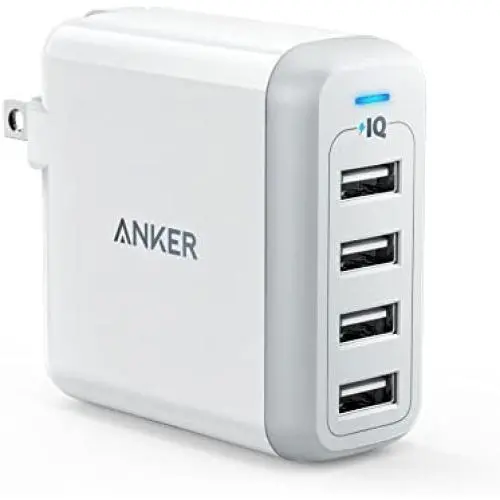 Anker 40W 4-Port USB Wall Charger with Foldable Plug, PowerPort 4 for iPhone 11/XS/XS Max/XR/X/8/7/6/Plus, iPad Pro/Air 2/Mini 4/3, Galaxy/Note/Edge, LG, Nexus, HTC, and More, white (A2142) Anker 40W 4-Port USB Wall Charger with Foldable Plug, PowerPort 4 for iPhone 11/XS/XS Max/XR/X/8/7/6/Plus, iPad Pro/Air 2/Mini 4/3, Galaxy/Note/Edge, LG, Nexus, HTC, and More, white (A2142)