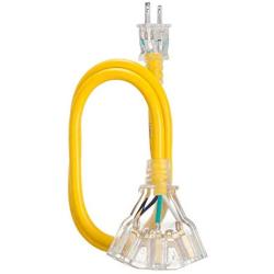 15 ft 12 Gauge UL Listed Heavy Duty Indoor Outdoor SJTW Lighted Triple Outlet Extension Cord by Antkeet, Yellow 15 foot 12 AWG Copper Lighted Multi Outlet Grounded 12/3 Extension Cord