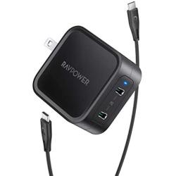 USB C Charger RAVPower 65W Fast Wall Charger, PD3.0 & GaN Tech 2-Port Power Adapter Type C Compact Foldable Travel Charger for iPhone 12 Mini Pro Max, MacBook Pro, Galaxy, Switch and More