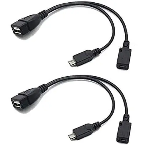 2 Pack OTG Cable for Fire Stick 4K, Samsung Galaxy, Amazon Fire TV, LG, HTC Android Phone Tablet Micro USB Host with Micro USB Power