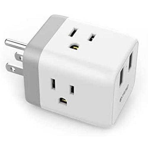 Multi Plug Outlet Extender Box, ETL Listed, TROND Electrical Outlet Splitter Expander with 2 USB Ports, 3 Prong Wall Tap Adapter, Cube Plug Extender for Bathroom Kitchen Bedroom Cruise