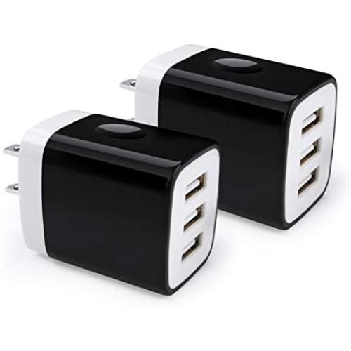 Wall Charger, Hootek 2Pack 3.1A 3 Port USB Plug Cube Wall Charger Adapter Charging Block Box Compatible iPhone 11 Pro XS MAX XR X 8 7 6S Plus, Samsung Galaxy S20 FE 5G S10 S9 S8/Note20 Ultra 5G 10 9 8