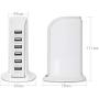 USB Tower Power Adapter 6-Port Smart IC Tech Charging Station with Quick Charge 2.1 for Phone, Tablets, and More (White)