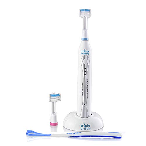 Triple Bristle Best Sonic Electric Toothbrush - Whiter Teeth & Brighter Smile - Rechargeable 31,000 VPM Tooth Brush is Unique & Patented 3 Brush Head Design - Perfect Angle Bristles Clean Each Tooth