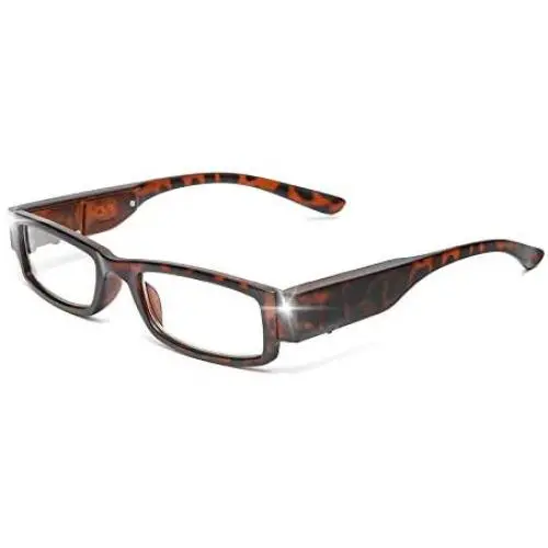 SKYWAY Blue Light Blocking Readers with LED Lighted Reading Glasses, Unisex Clear Vision Compact Full Frame Eyewear Glasses for Nighttime Reading (+350)