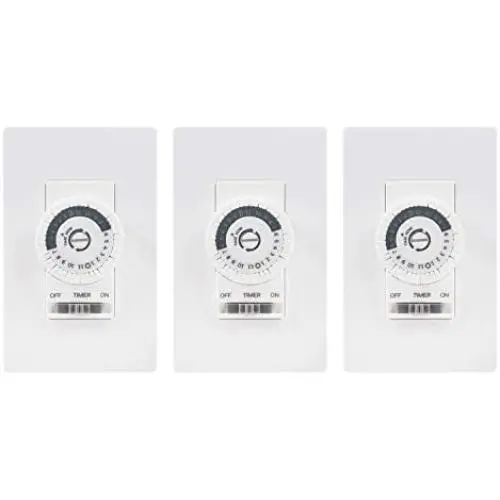 UltraPro 24-Hour Mechanical In-Wall Timer 3 Pack, Dial Timer, 30-Minute Intervals, Push Pins, Neutral Wire Required, Override Switch, Single-Pole, Ideal for Lights, LED, CFL 47978