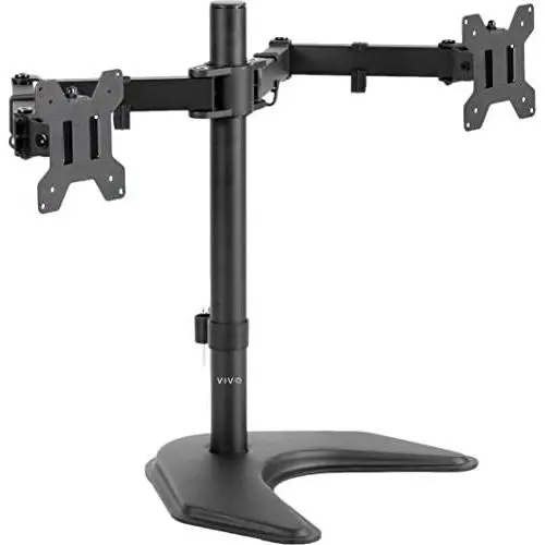 VIVO STAND-V002F Dual LED LCD Monitor Free-Standing Desk Stand for 2 Screens up to 27 Inch Heavy-Duty Fully Adjustable Arms with Max VESA 100x100mm VIVO STAND-V002F Dual LED LCD Monitor Free-Standing Desk Stand for 2 Screens up to 27 Inch Heavy-Duty Fully Adjustable Arms with Max VESA 100x100mm