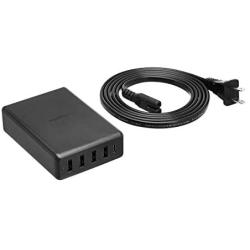 Amazon Basics 5-Port Wall Charger (60W) with 4 USB-A Ports and 1 USB-C Port with 30W Power Delivery - Black