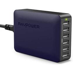 USB Charger RAVPower 60W 12A 6-Port Desktop USB Charging Station with iSmart Multiple Port, Compatible iPhone 12 Mini SE 11 Pro Max XS XR X iPad Pro Air Mini Galaxy S10 Note 10 Tablet (Navy Blue)