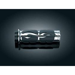 Chrome Billet ISO-FLAME Grips for Harley 08-Up Tourng Throttle Fly-by-Wire Models by Kuryakyn