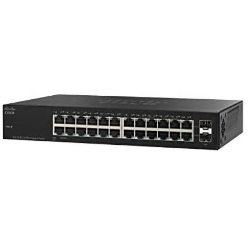 Cisco SG112-24 Desktop Switch with 24 Compact Gigabit Ethernet (GbE) Ports plus 2 Gigabit Ethernet combo mini-GBIC SFP, Limited Lifetime Protection (SG112-24-NA),Black