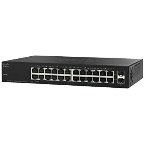 Cisco SG112-24 Desktop Switch with 24 Compact Gigabit Ethernet (GbE) Ports plus 2 Gigabit Ethernet combo mini-GBIC SFP, Limited Lifetime Protection (SG112-24-NA),Black