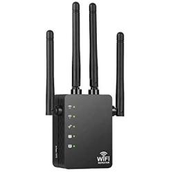 1200Mbps WiFi Range Extender WiFi Repeater Wireless Signal Booster, 2.4 & 5GHz Dual Band Extender with Ethernet Port and 4 Antenna