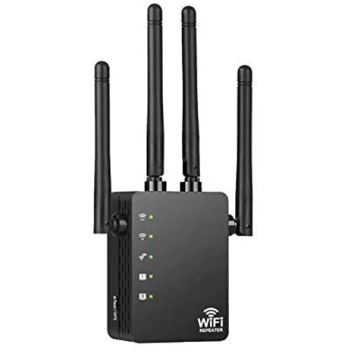 1200Mbps WiFi Range Extender WiFi Repeater Wireless Signal Booster, 2.4 & 5GHz Dual Band Extender with Ethernet Port and 4 Antenna