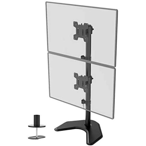 WALI Dual Monitor Desk Stand Free Standing LCD LED Flat Screen TV Holds in Vertical Position 2 Screens up to 27 Inch with Optional Grommet Base (MF002XLS), Black