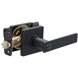 Amazon Basics Contemporary Stamford Door Lever with Lock, Entry, Matte Black