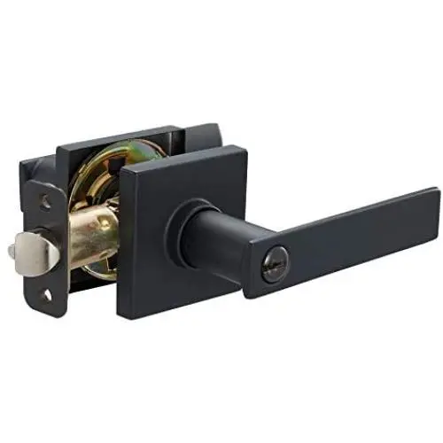 Amazon Basics Contemporary Stamford Door Lever with Lock, Entry, Matte Black