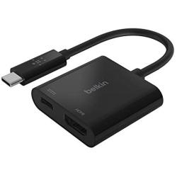 Belkin USB-C to HDMI Adapter + Charge (Supports 4K UHD Video, Passthrough Power up to 60W for Connected Devices) MacBook Pro HDMI Adapter (AVC002btBK)