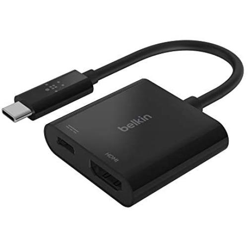 Belkin USB-C to HDMI Adapter + Charge (Supports 4K UHD Video, Passthrough Power up to 60W for Connected Devices) MacBook Pro HDMI Adapter (AVC002btBK)