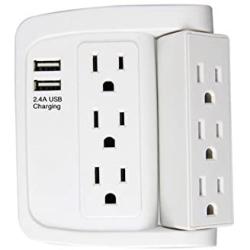 ECOPlugs 6 Outlet Swivel Wall Adapter, Swivel Outlet with USB Ports, Swivel Wall Tap Adapter White