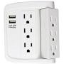 ECOPlugs 6 Outlet Swivel Wall Adapter, Swivel Outlet with USB Ports, Swivel Wall Tap Adapter White