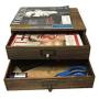 Wallniture Home Office Desk Organizer - Wooden 2 Drawer Under Monitor Stand - Printer Platform - Paper Holder Walnut