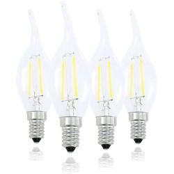 Lamsky E14 European Base LED Filament Candle Light Bulb,2W 6000K Daylight 200LM,C35 Bent Tip Flame Shape,20W Incandescent Equivalent,Non-dimmable,4 Pack