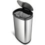 Ninestars DZT-50-13 Automatic Touchless Motion Sensor Oval Trash Can with Black Top, 13 gallon/50 L, Stainless Steel
