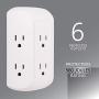 GE Pro 6 Outlet Surge Protector Adapter Spaced Tap, 3-Prong Power Strip, Charging Station, Side Access, White, 43648
