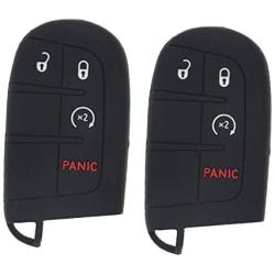 LemSa 2Pcs Silicone Keyless Entry Remote Car Smart Key Fob for Dodge Durango Journey Dart Challenger Jeep Renegade Fiat M3N-40821302 / M3M-40821302, Black