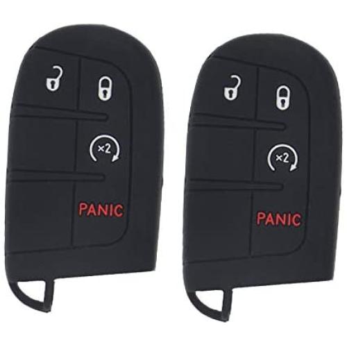LemSa 2Pcs Silicone Keyless Entry Remote Car Smart Key Fob for Dodge Durango Journey Dart Challenger Jeep Renegade Fiat M3N-40821302 / M3M-40821302, Black