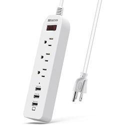 Power Strip Surge Protector 3 AC Outlets with 3 USB Ports (5V/2.4Ax3), HITRENDS Outlet Strip with USB Charger, Extension Board with 5ft Extension Cord for Indoor, White