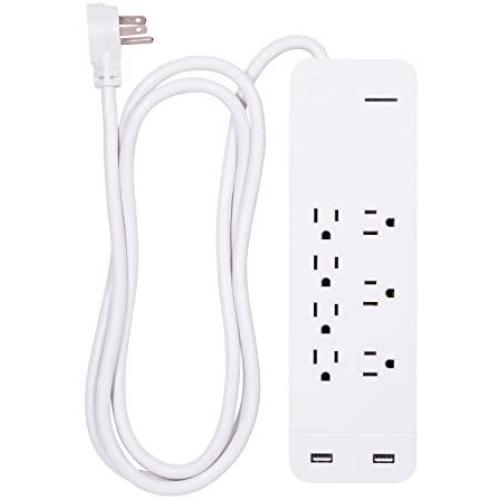 GE, White, Strip Surge Protector Charger, 7 Outlets, 2 USB Ports, Fast Charge, Flat Plug, Long Power Cord, 6 Feet, Wall Mount, Warranty, 36363, 6 Ft GE, White, Strip Surge Protector Charger, 7 Outlets, 2 USB Ports, Fast Charge, Flat Plug, Long Power Cord, 6 Feet, Wall Mount, Warranty, 36363, 6 Ft