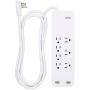 GE, White, Strip Surge Protector Charger, 7 Outlets, 2 USB Ports, Fast Charge, Flat Plug, Long Power Cord, 6 Feet, Wall Mount, Warranty, 36363, 6 Ft GE, White, Strip Surge Protector Charger, 7 Outlets, 2 USB Ports, Fast Charge, Flat Plug, Long Power Cord, 6 Feet, Wall Mount, Warranty, 36363, 6 Ft