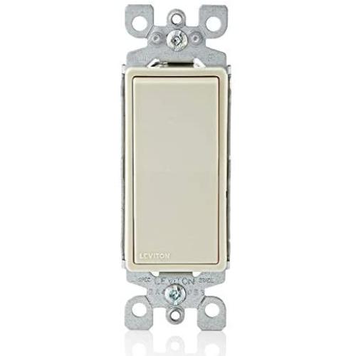 Leviton 5601-2T 15 Amp, 120/277 Volt, Decora Rocker Single-Pole AC Quiet Switch, Residential Grade, Grounding, Light Almond