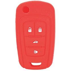 LemSa 2Pcs Rubber Silicone Flip Remote Key Fob Cover Remote Keyless Protector Bag Holder for Chevrolet Camaro Cruze Chevy Equinox Sonic Terrain Key Fob, Black/Red